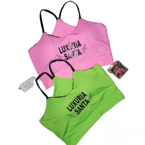 Cropped Blusa Luxúria Santa Bojo Moda Neon Academia Fitnees