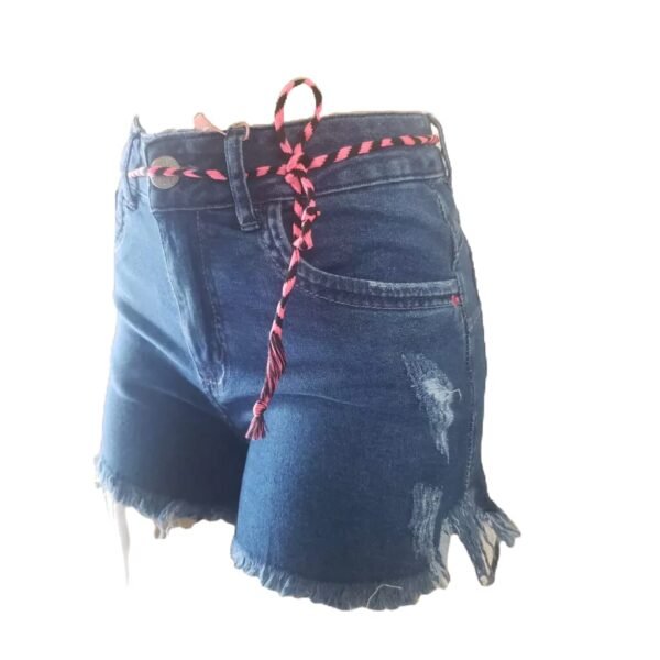 Short Bermuda Jeans Destroyed Elastano Cinto Moda Tendência - Imagem 5