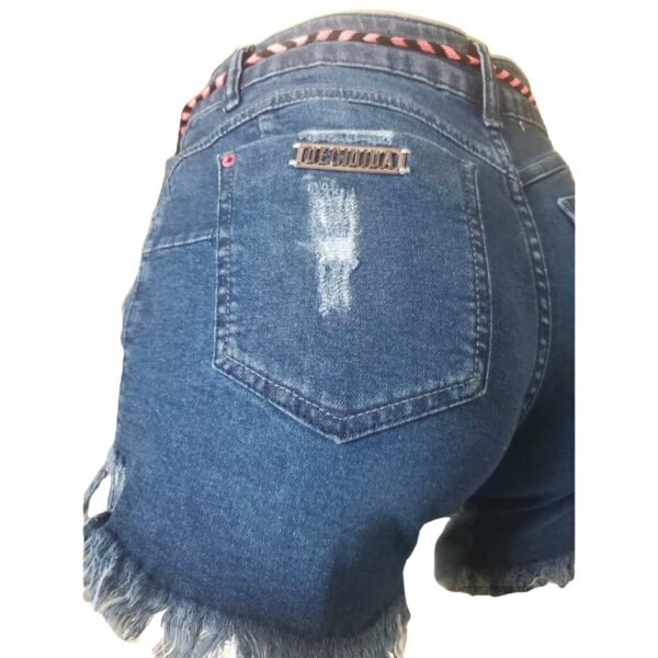 Short Bermuda Jeans Destroyed Elastano Cinto Moda Tendência - Imagem 3