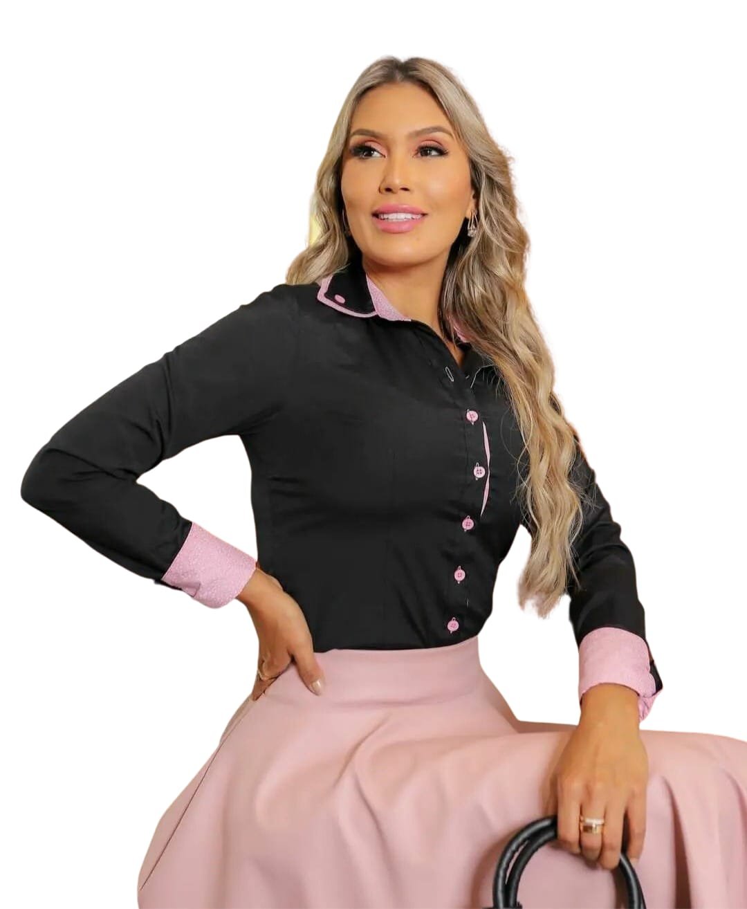 Camisa Camisete Elastano Blusa Feminina Manga Longa Moda - Imagem 4