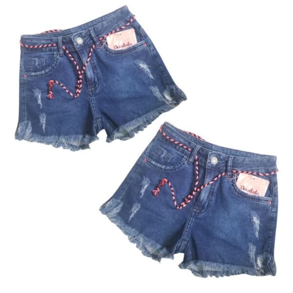 Short Bermuda Jeans Destroyed Elastano Cinto Moda Tendência