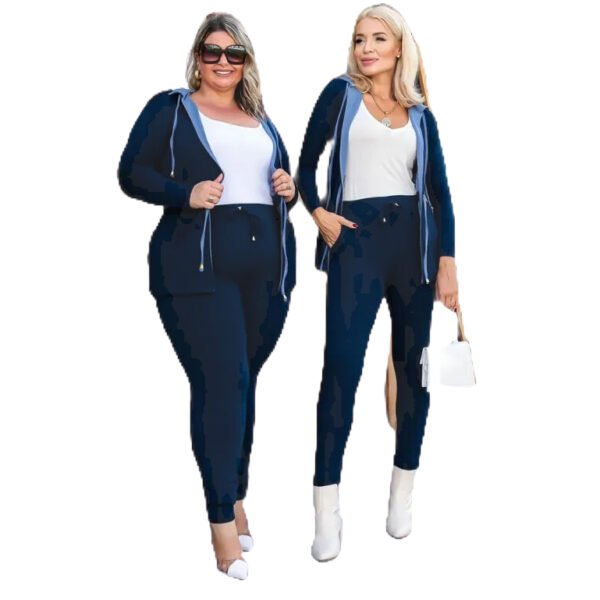 Conjunto Feminino Moletinho Calça Parka Bolso Capuz Casaco Moda - Imagem 2