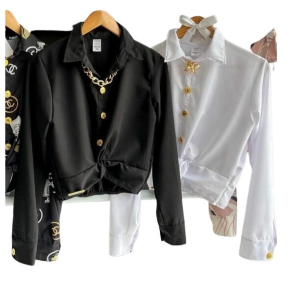 Cropped Blusa Camisa Feminino Manga Longa Blusa Moda Tendência - Imagem 4