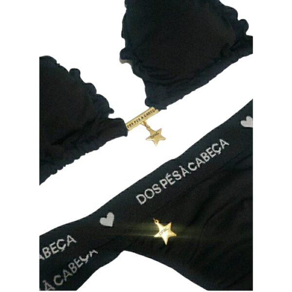 Conjunto Biquíni Cortininha Verão Praia Moda Bojo Fio Preto - Imagem 4