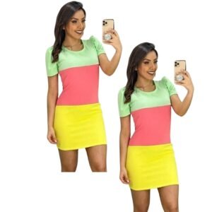 Vestido Feminino Curto Multicolor Crepe de Malha Verão Moda