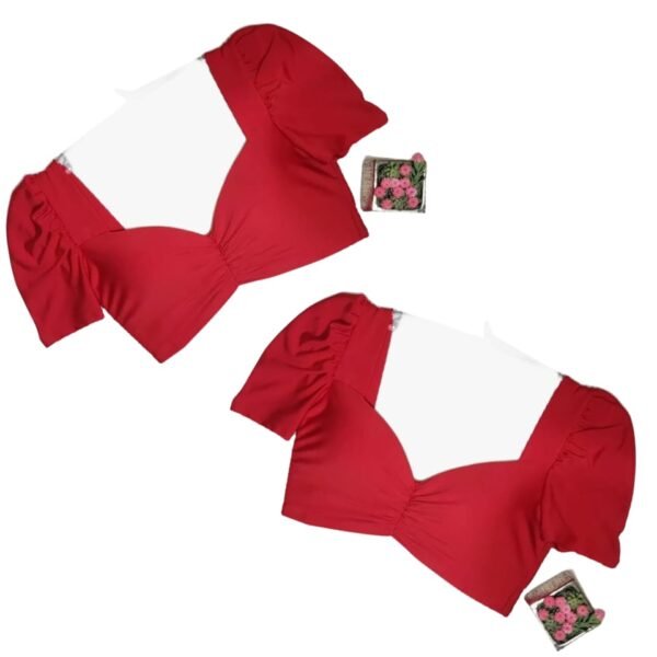 Blusa Cropped Bojo Amarrar nas Costas Manga Princesa Balada Moda - Imagem 3