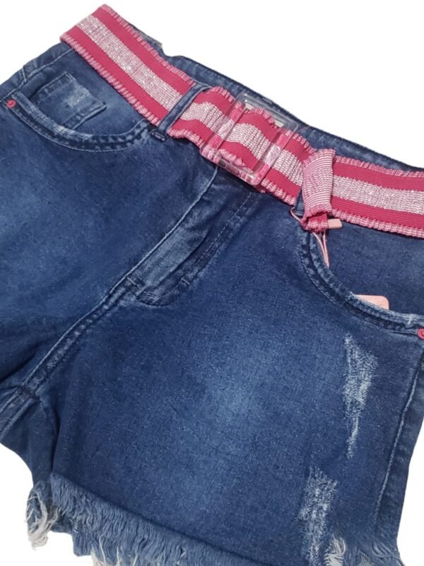Short Bermuda Jeans Destroyed Elastano Cinto Lurex Moda - Imagem 3