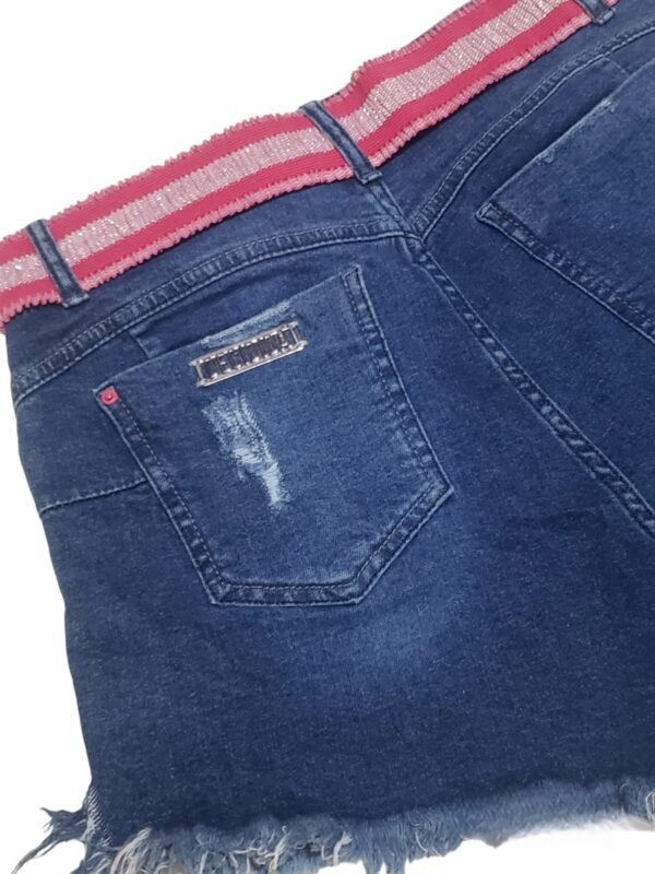 Short Bermuda Jeans Destroyed Elastano Cinto Lurex Moda - Imagem 4