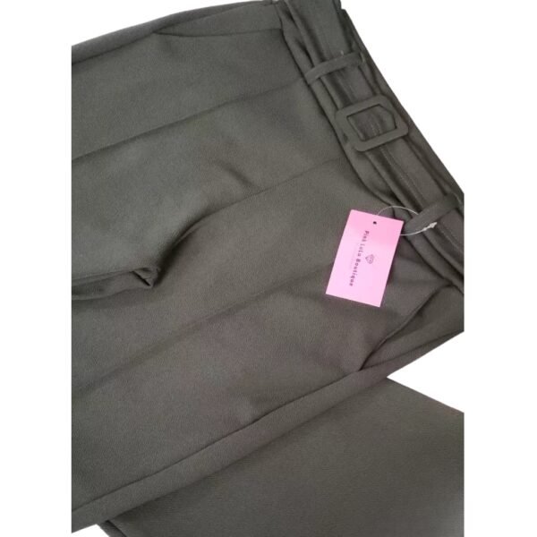 Calça Flare Malha Crepe Cinto Bolso Verde Militar Moda Tendência - Imagem 4