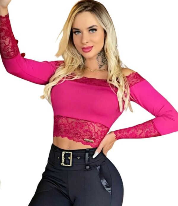 Cropped Blusa Manga Longa Sereia da Terra Bojo Renda