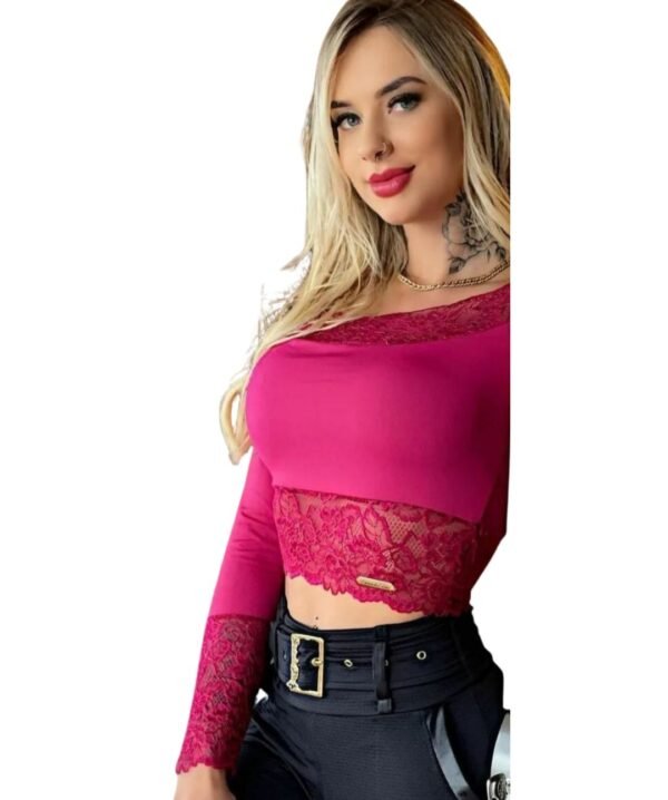 Cropped Blusa Manga Longa Sereia da Terra Bojo Renda - Imagem 2