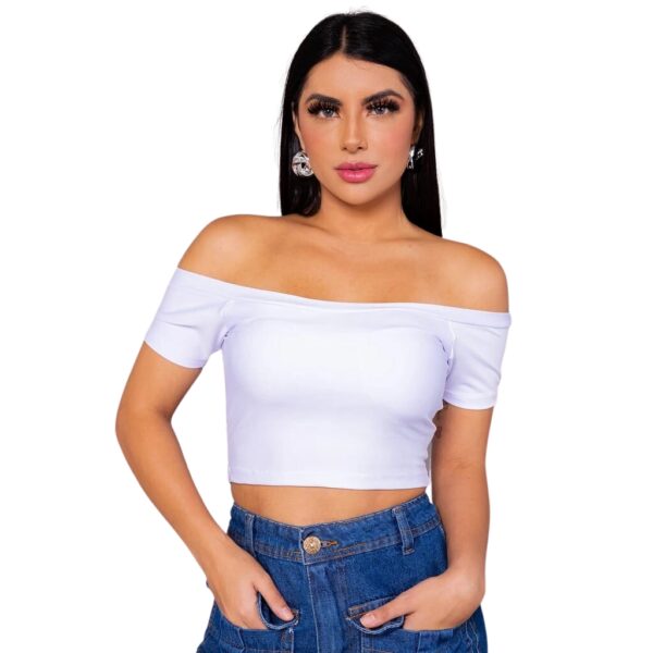 Cropped Blusa Bojo Ombro a Ombro Branco Moda Balada