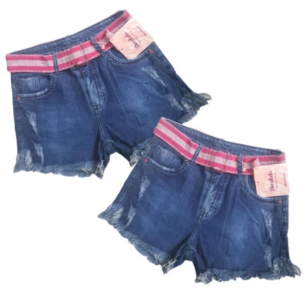 Short Bermuda Jeans Destroyed Elastano Cinto Lurex Moda