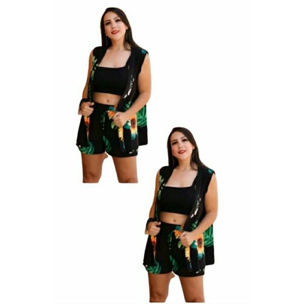 Conjunto Feminino Kimono Shorts Viscose Conforto Moda Tendência