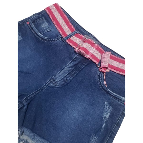 Short Bermuda Jeans Destroyed Elastano Cinto Lurex Moda - Imagem 5