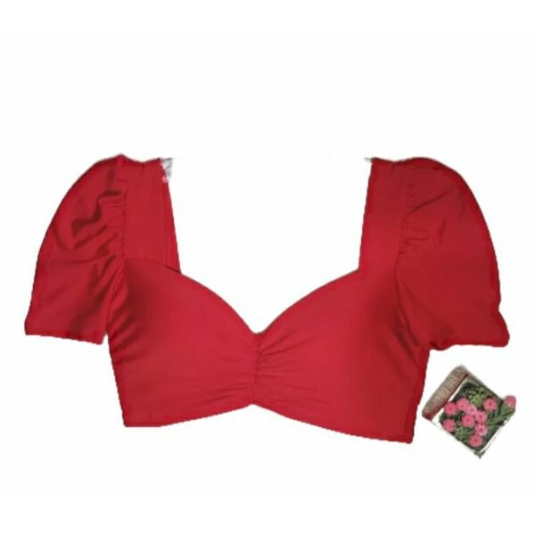 Blusa Cropped Bojo Amarrar nas Costas Manga Princesa Balada Moda - Imagem 6