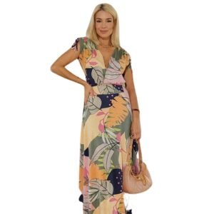 Vestido Longo Estampa Floral Malha Visco Lycra Moda Verão