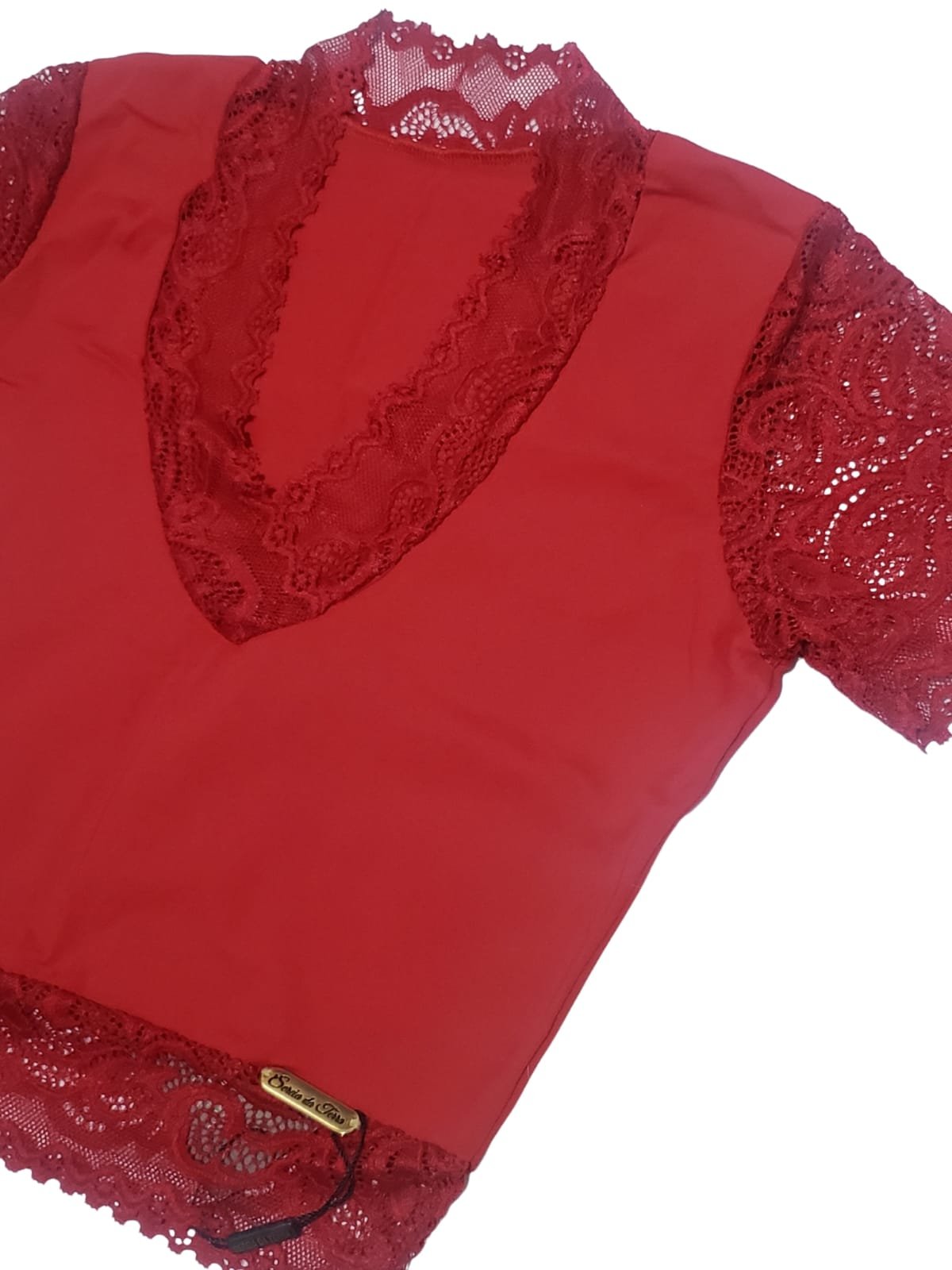 Cropped Blusa Gola V Renda Sereia da Terra Moda Tendência Balada - Imagem 5