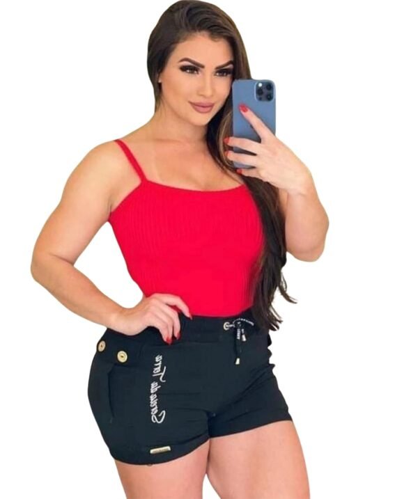 Short Feminino Cargo Moletinho Preto Curto Moda Sereia da Terra