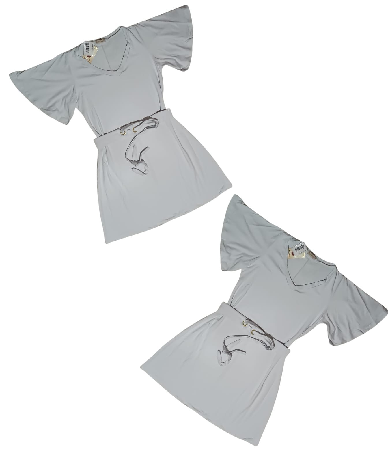 Vestido Moda Feminina Curto Midi Visco Lycra Branco Cinto - Imagem 2