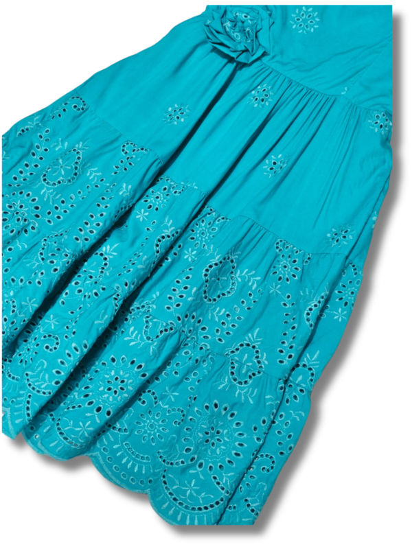 Vestido Feminino Laise Azul Tiffany Midi Bordado Bojo - Imagem 2