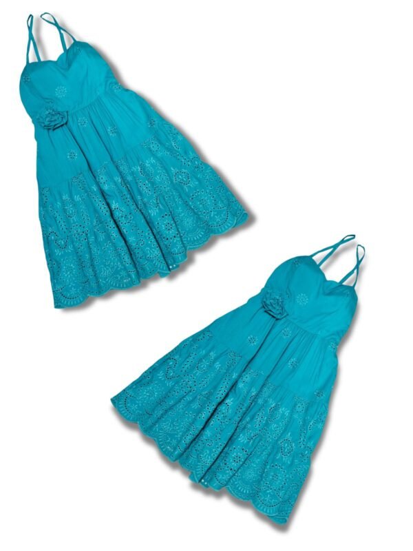 Vestido Feminino Laise Azul Tiffany Midi Bordado Bojo - Imagem 4