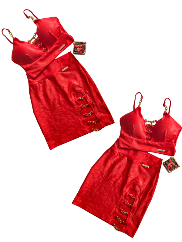 Conjunto Cropped Bojo e Saia Sereia da Terra Correntes Vermelho - Imagem 7