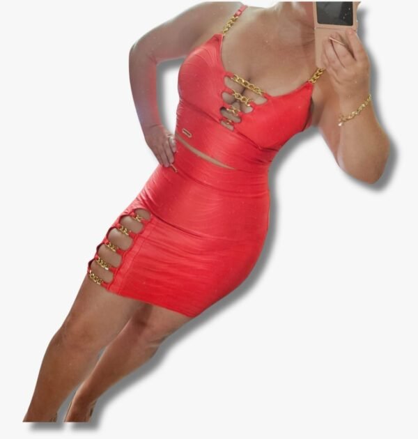Conjunto Cropped Bojo e Saia Sereia da Terra Correntes Vermelho - Imagem 2