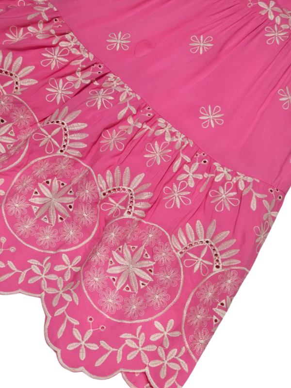 Vestido Feminino Laise Rosa Midi Bordado Bojo - Imagem 3