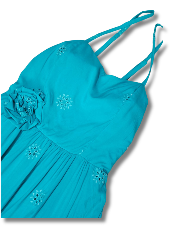 Vestido Feminino Laise Azul Tiffany Midi Bordado Bojo - Imagem 3