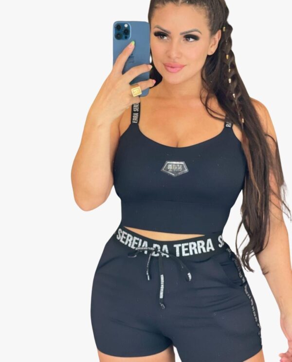 Conjunto Fit Short Bolso Cropped Bojo Sereia da Terra Preto