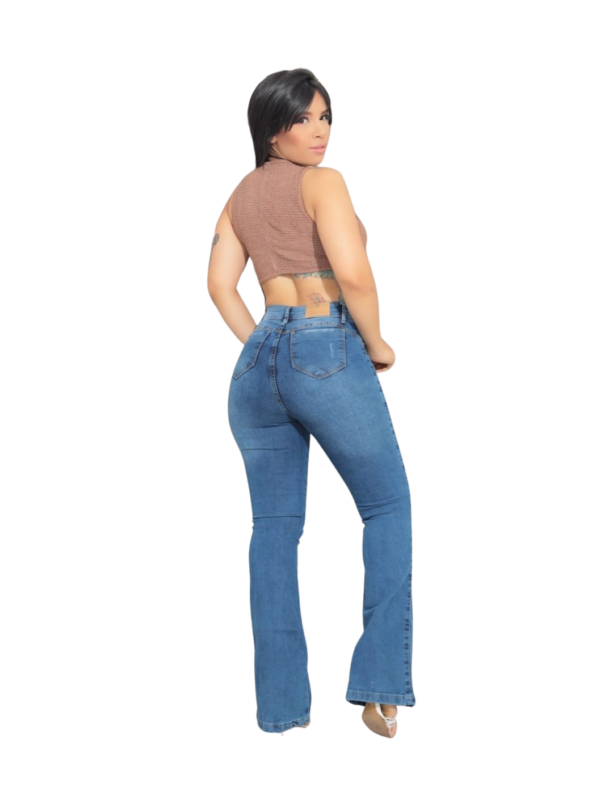 Calça Feminina Moda Flare Elastano Empina Bumbum Destroyed Jeans - Imagem 4