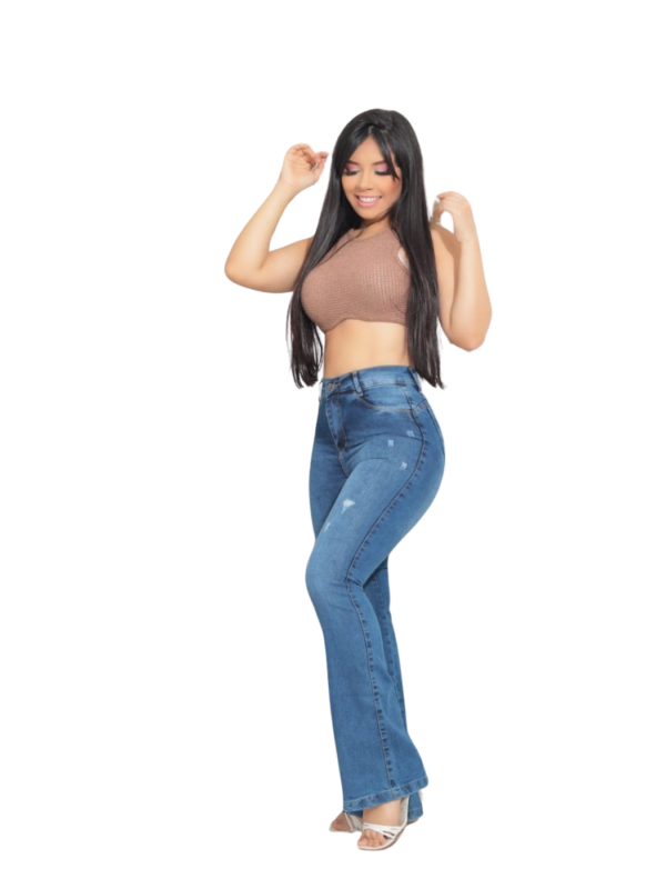 Calça Feminina Moda Flare Elastano Empina Bumbum Destroyed Jeans - Imagem 2