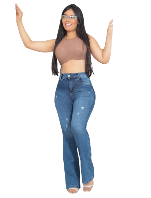 Calça Feminina Moda Flare Elastano Empina Bumbum Destroyed Jeans