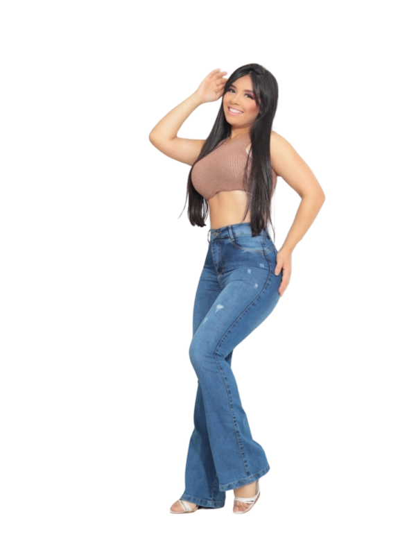 Calça Feminina Moda Flare Elastano Empina Bumbum Destroyed Jeans - Imagem 3