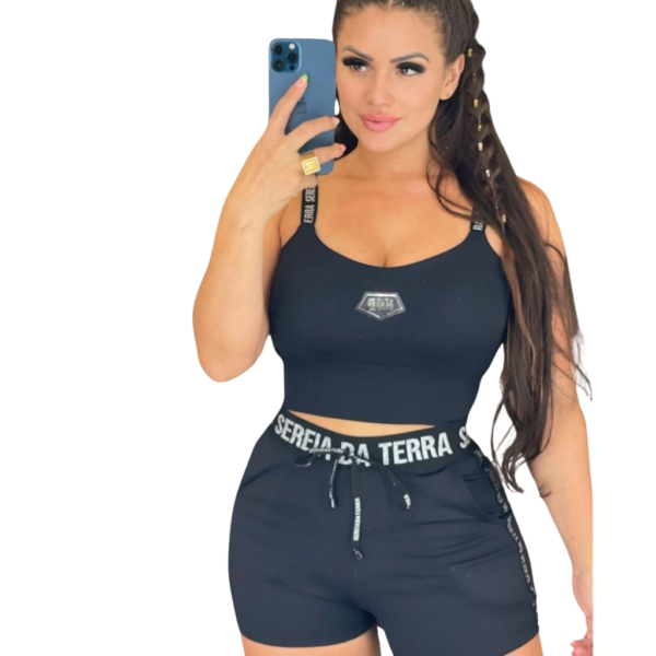 Short Feminino Preto Sereia da Terra Moda Tendência Academia - Imagem 2