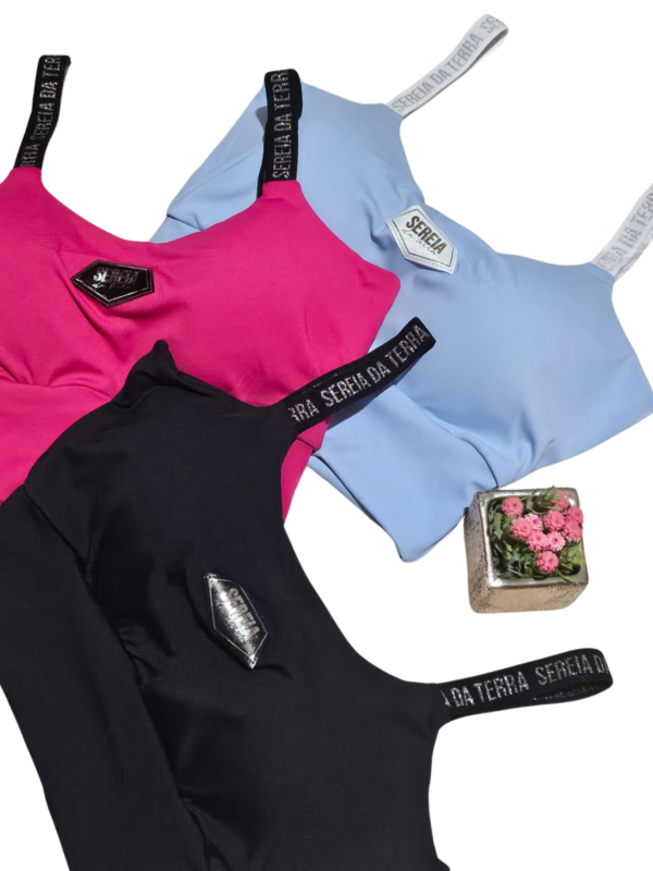 Cropped Blusa Top Sereia da Terra Preto Bojo Academia Moda - Imagem 2
