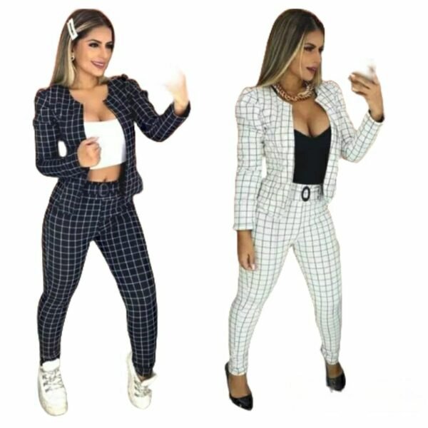Conjunto Xadrez Ponto Roma Elastano Blazer Manga Princesa + Calça - Imagem 2