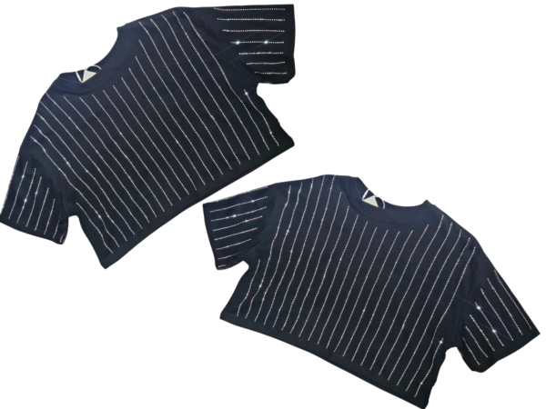 Cropped Blusa Feminino Manga Curta Strass Preto - Imagem 2