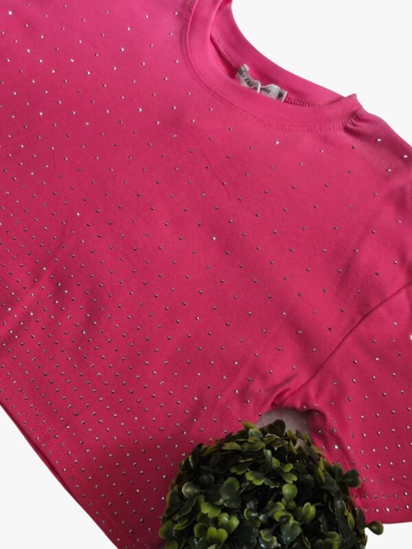 Cropped Blusa Feminino Manga Curta Strass Preto - Imagem 4